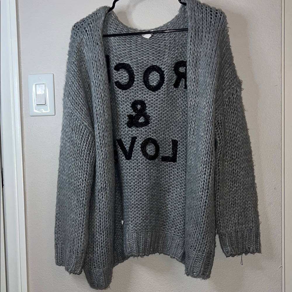 Elan Gray Knit Cardigan with 'Rock & Love' Motif - Picture 4 of 5
